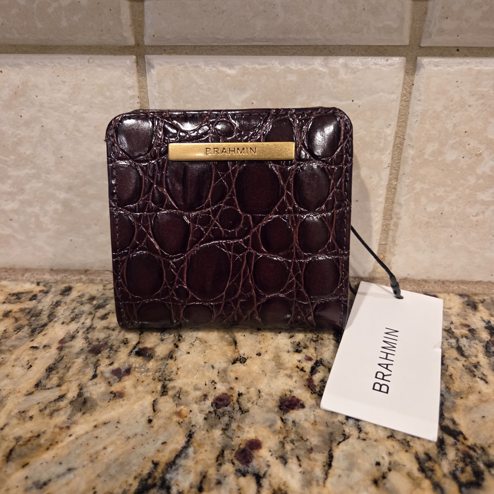 Brahmin Croc-Embossed Wallet in Deep Burgundy